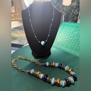 Elegant Blue and Gold Beaded Necklace‎ set